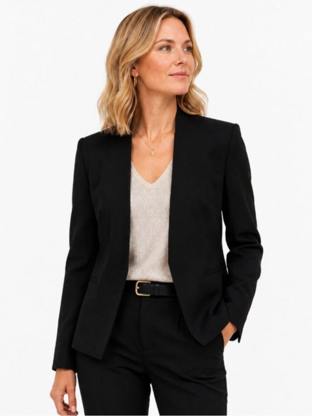 Theory Black Wool Tailored Blazer Minimalist Open Front Jacket 12